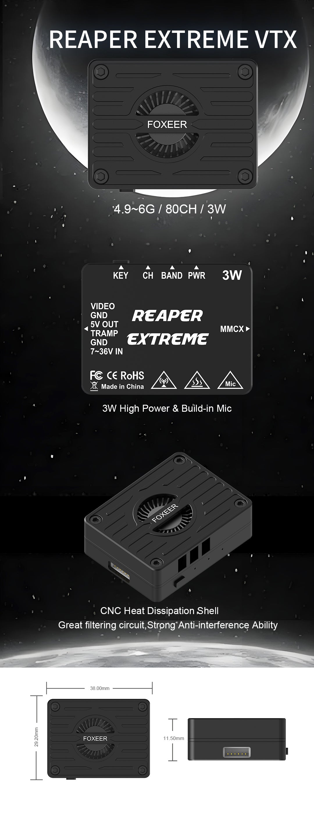 Відеопередавач Foxeer Reaper Extreme 3W 4.9-6G