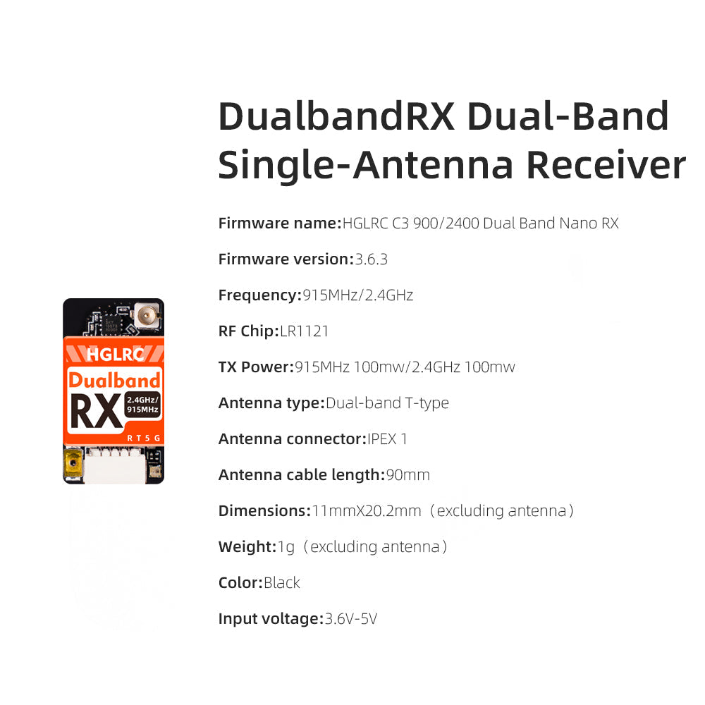 Приймач HGLRC ELRS Dual Band 915M/2.4G — характеристики