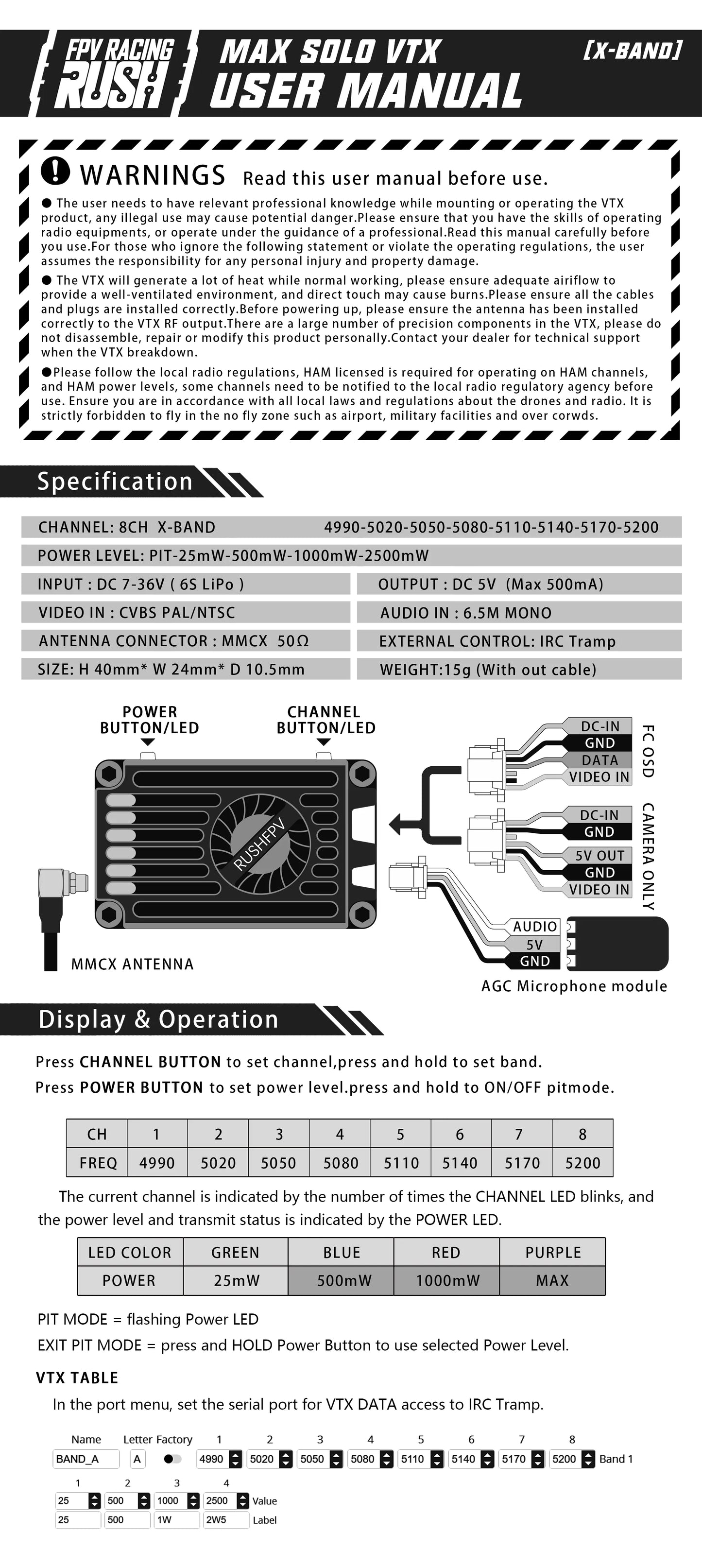 VTX Rush Max Solo 4.9G 2.5W