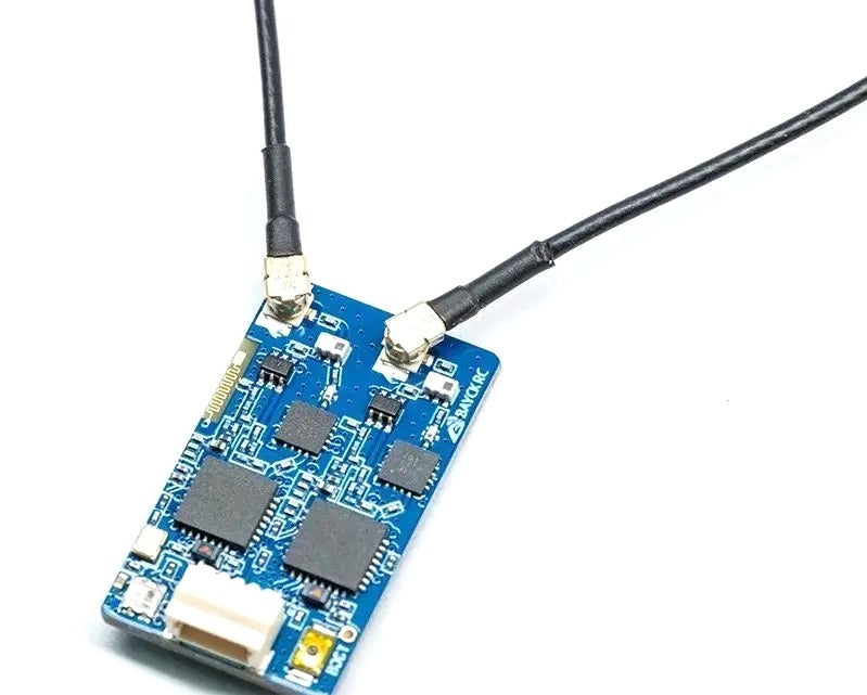 Blue electronic circuit board with connectors on a white background