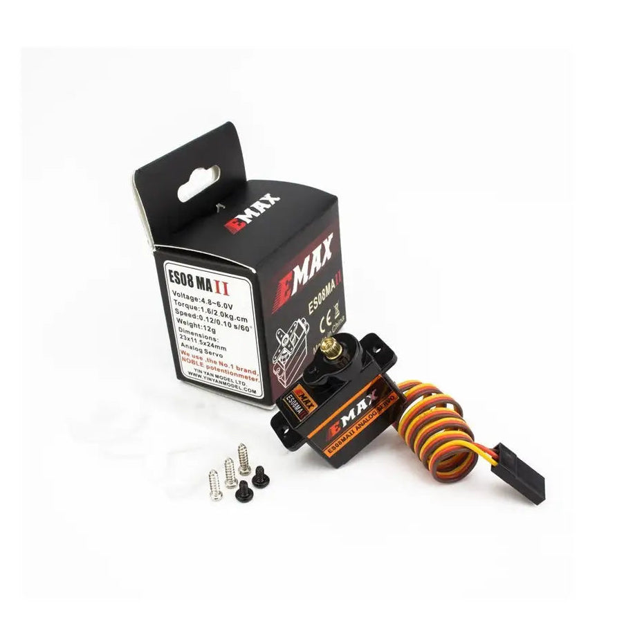 EMAX servo with packaging on a white background