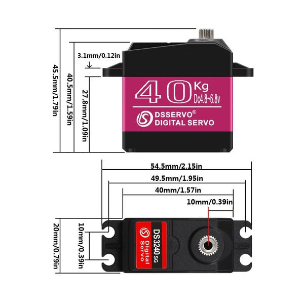 Dsservo DS3240MG 180° servo — drawing with dimensions