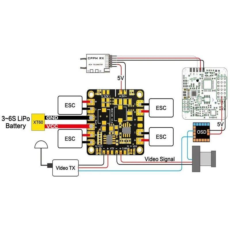 Matek Mini Power Hub V3.1 — wiring diagram with OSD