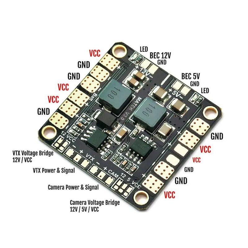 Matek Mini Power Hub V3.1 — pinout with pad labels
