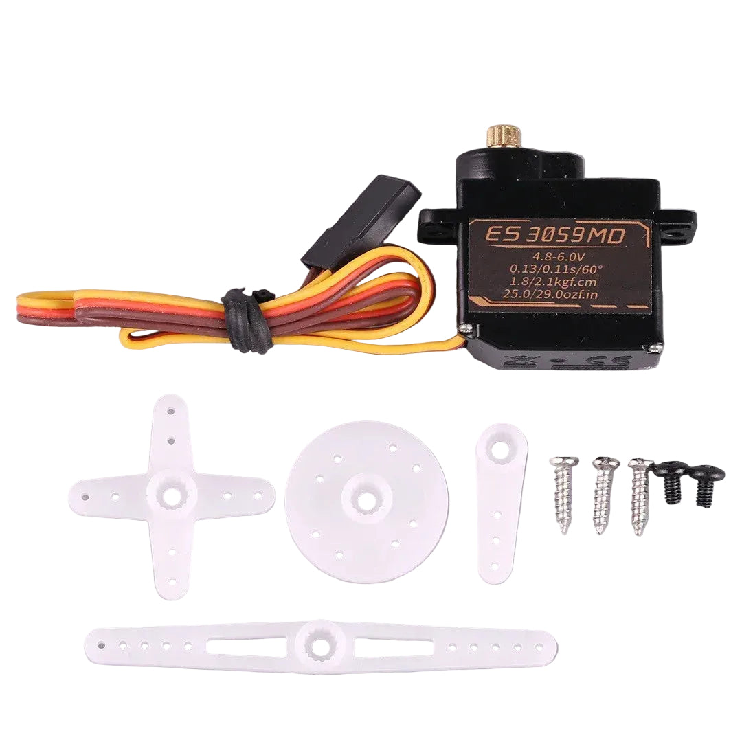 Servo EMAX ES3059MD — kit contents with horns and screws