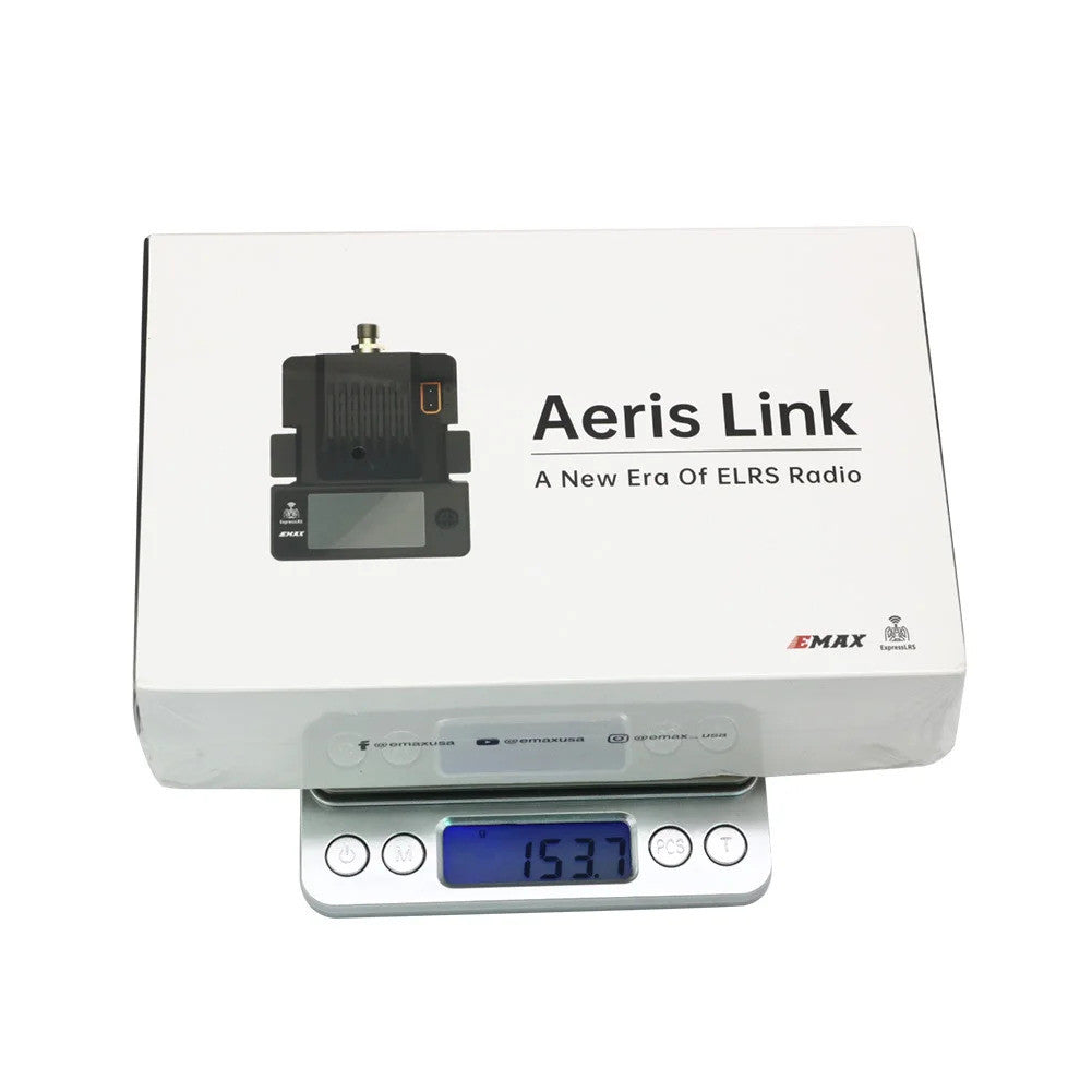 EMAX Aeris Link ELRS 2W 915MHz Micro — box on scale