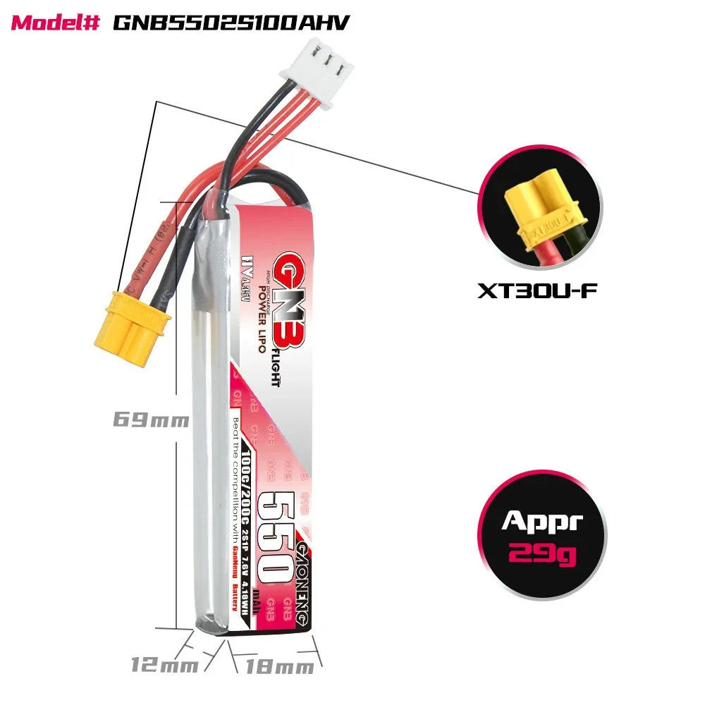 Gaoneng GNB 2S 550mAh 100C/200C HV XT30 Високовольтний LiPo акумулятор