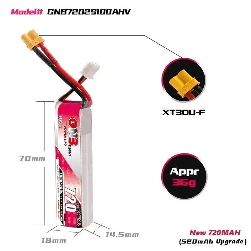 Gaoneng GNB 2S 720mAh 100C/200C HV XT30 Високовольтний LiPo акумулятор