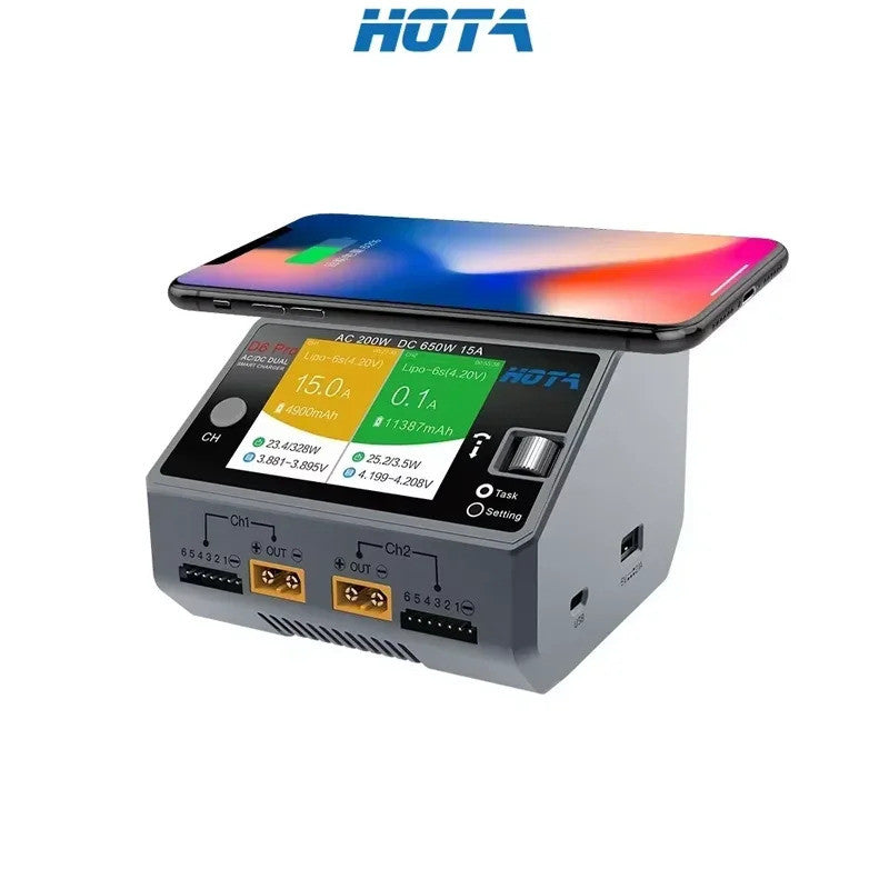 Двоканальний розумний зарядний пристрій HOTA D6 Pro Smart Charger AC/DC 2x325W