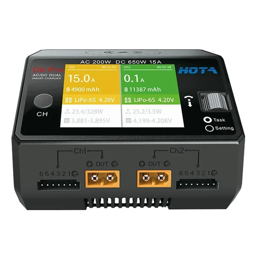 Двоканальний розумний зарядний пристрій HOTA D6 Pro Smart Charger AC/DC 2x325W