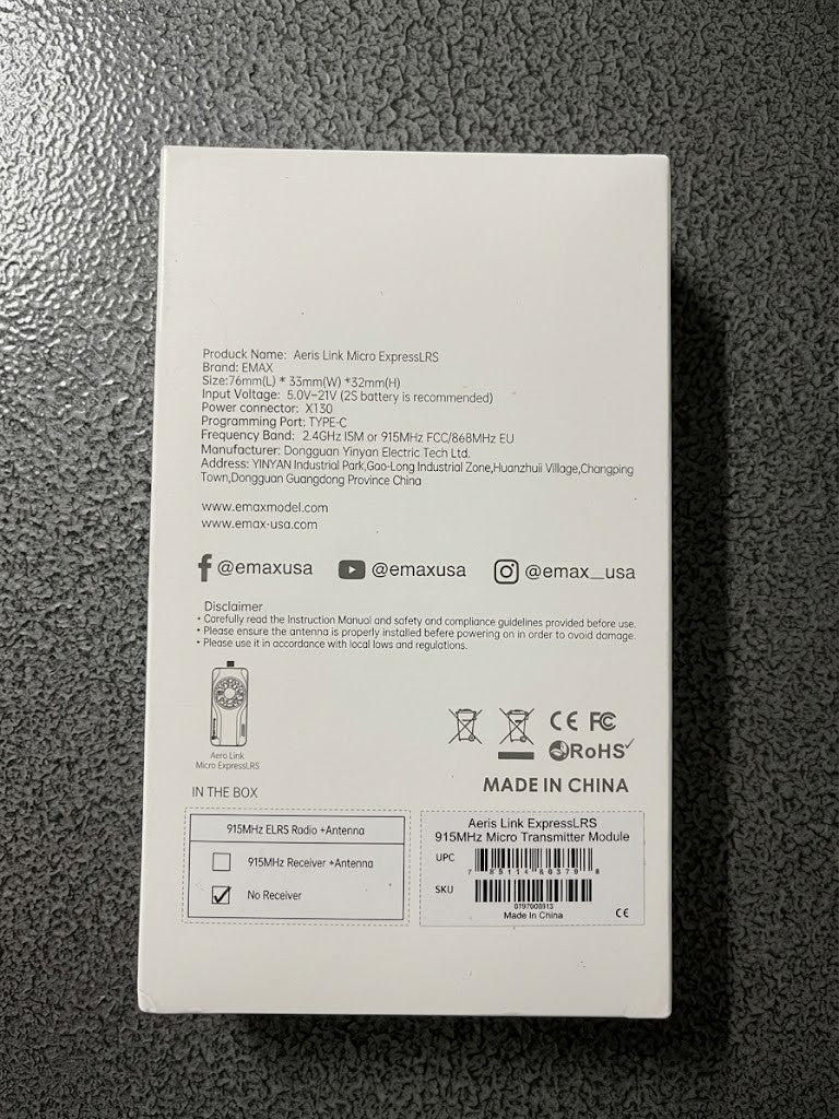 Передавач TX EMAX Aeris Link ELRS 2W 915MHz Nano