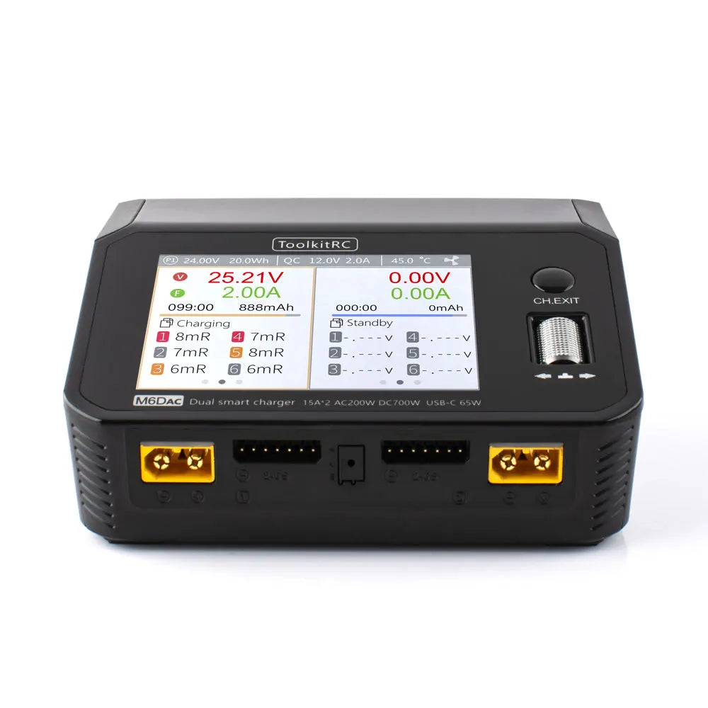 Двоканальний розумний зарядний пристрій ToolkitRC M6DAC V2 TRN AC/DC 2x350W