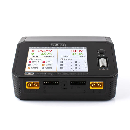 Двоканальний розумний зарядний пристрій ToolkitRC M6DAC V2 TRN AC/DC 2x350W