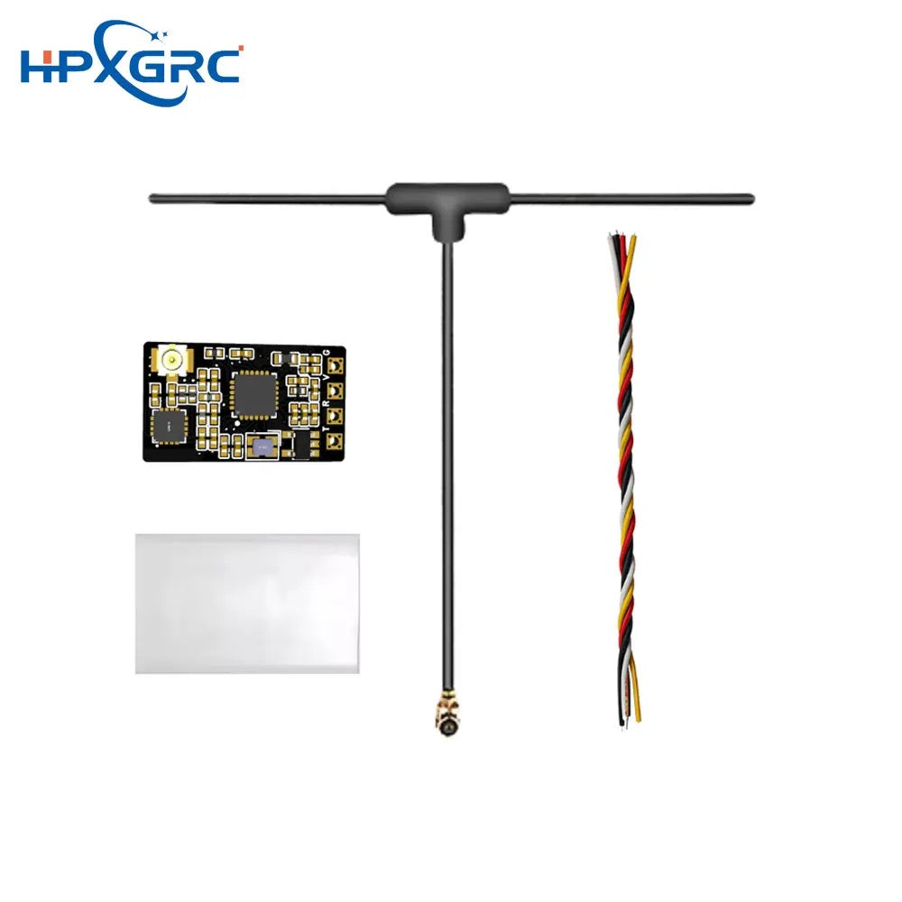 Приймач HPXGRC ELRS Nano 2.4G — комплектація: приймач, T-антена, кабель, термоусадка