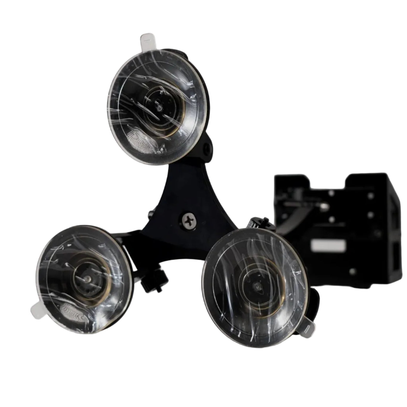Black and clear suction cup mount on a white background