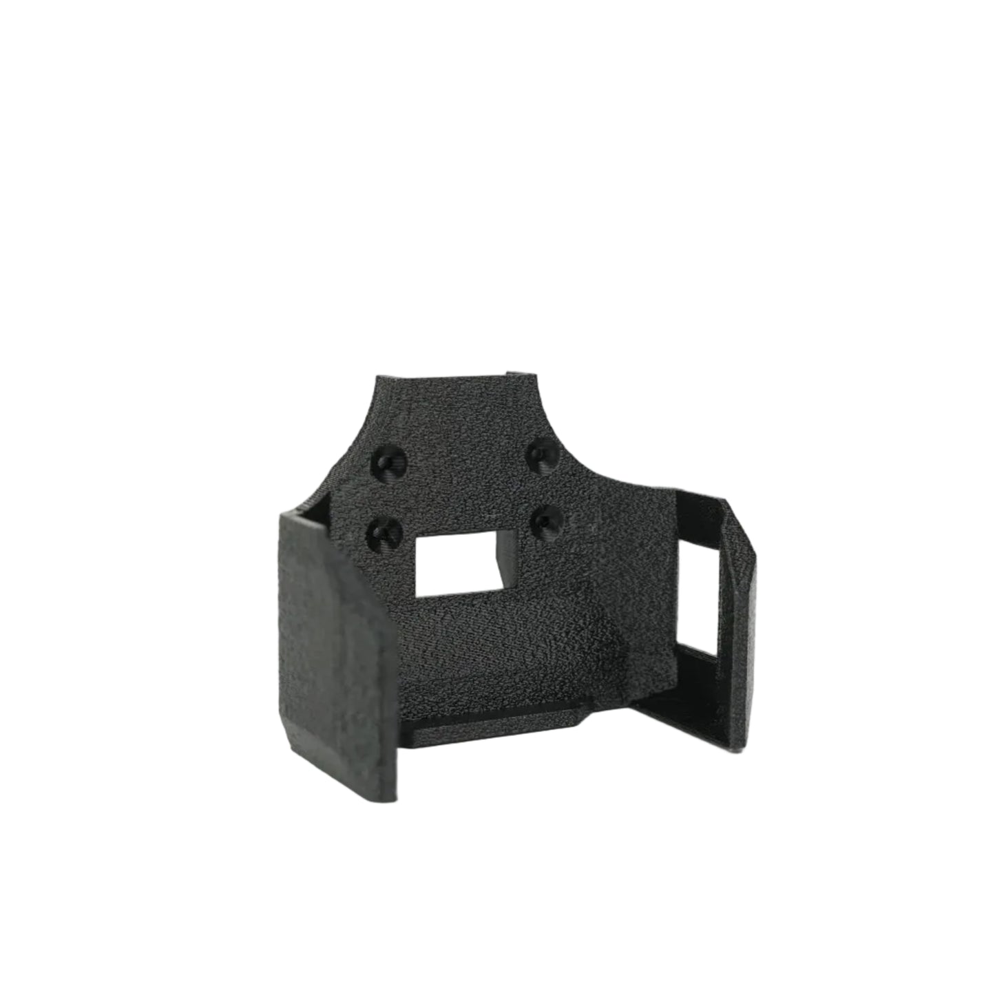Black 3D-printed object on a white background