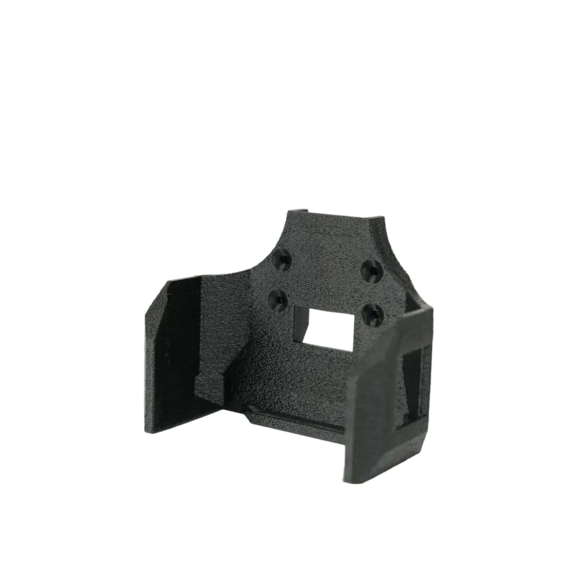 Black plastic bracket on a white background