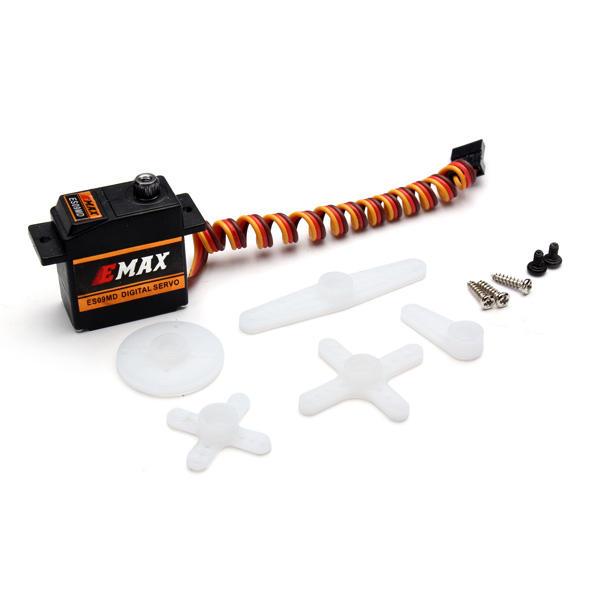 EMAX ES09MD servo — package contents with horns and screws