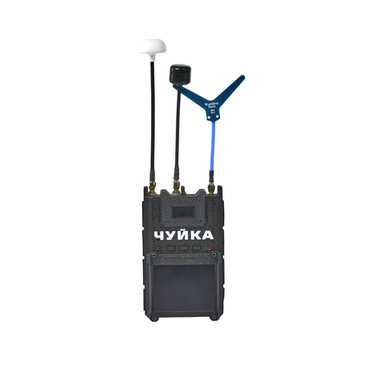Black electronic device with antennas on a white background