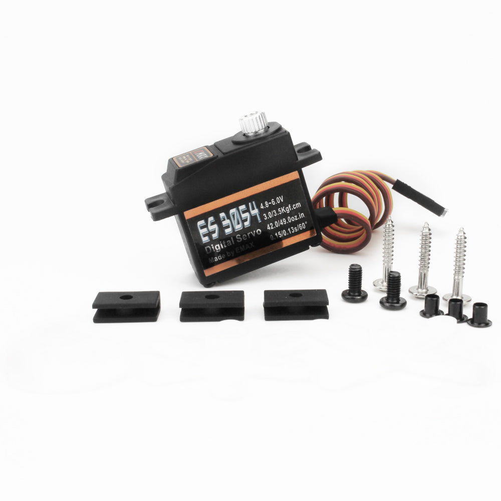 EMAX ES3054 servo — with mounting hardware and screws