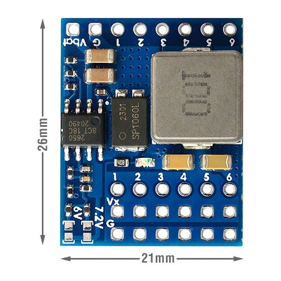 Плата Matek Servo PDB — сторона з BEC, розмір 26 × 21 мм