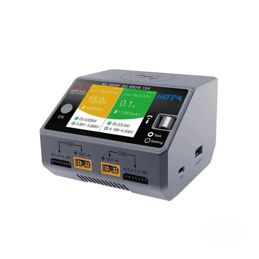 Двоканальний розумний зарядний пристрій HOTA D6 Pro Smart Charger AC/DC 2x325W
